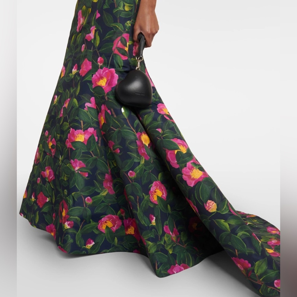 Oscar de la Renta Floral Print Strapless Gown Camellia Faille Mermaid Long Dress - Picture 3 of 16
